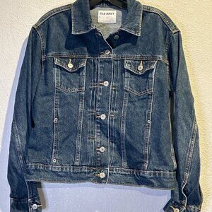 Old Navy Womens SMALL  Stretch Button Up DARK Wash Trucker Denim Jean Jacket